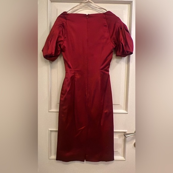 Karen Millen Red Cocktail Dress with Sweetheart Neckline and Puff Sleeves party - Picture 2 of 8